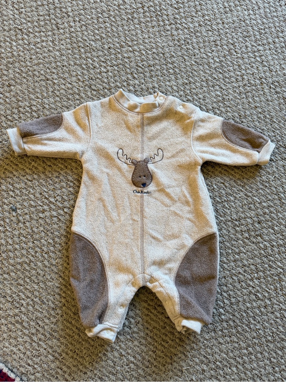 OshKosh B'gosh Beige One-Piece with Brown Moose Patch